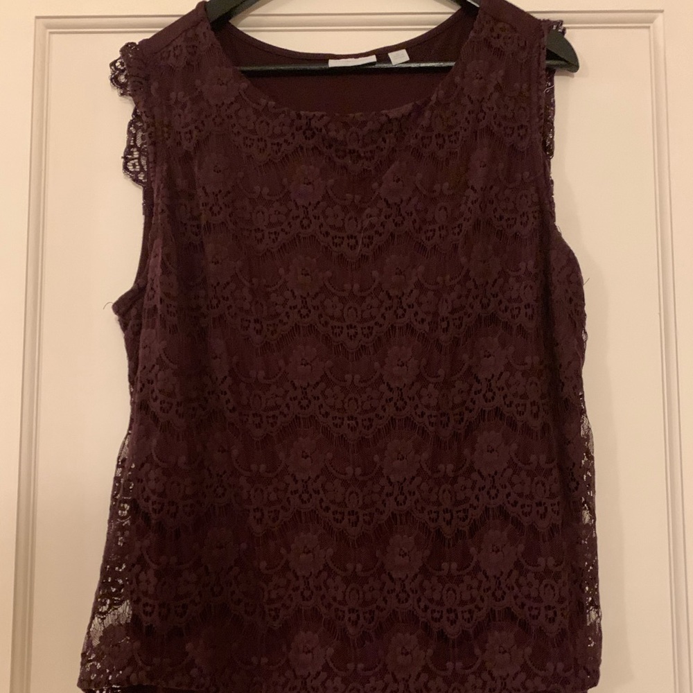 New York & Company Burgundy Lace Sleeveless Top